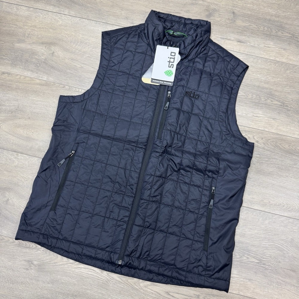 NWT Stio Black Primaloft Puffer Vest Company Logo Men's Sz XL Gorp Finance